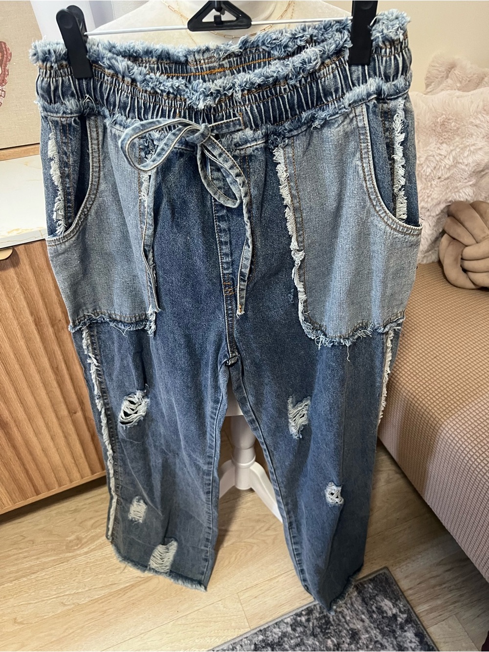 Distressed Two-Tone Blue Denim Jeans